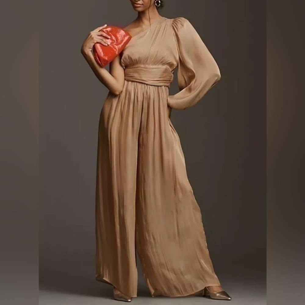Anthropologie One-Shoulder Metallic Jumpsuit